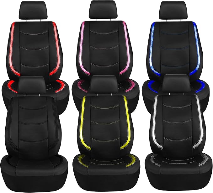 FH Group Full Set Faux Leather Car Seat Covers - Universal Fit, Low Back Front Seat Covers, Airbag Compatible, Split Bench Rear, Seat Cover for SUV, Sedan, Yellow