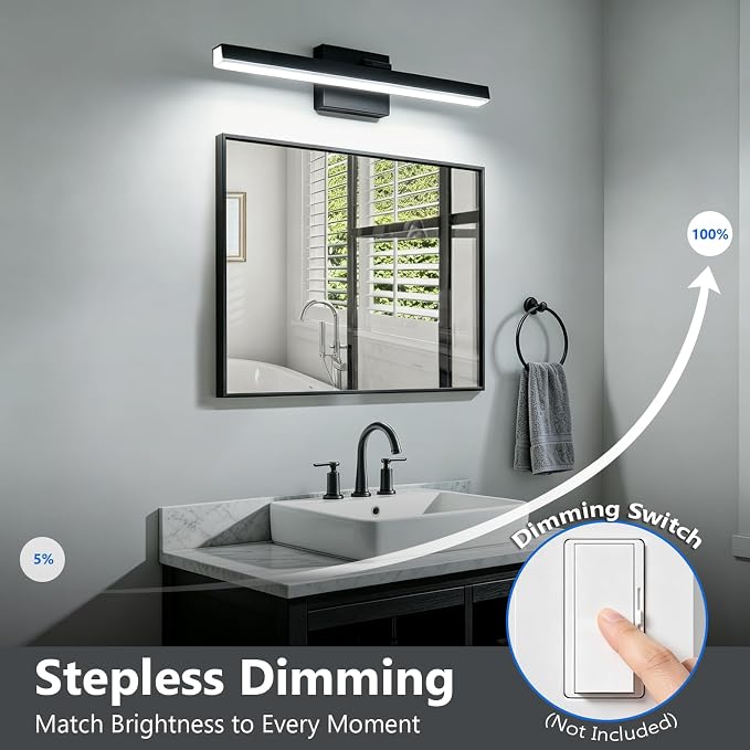 IZORRO Modern Bathroom Vanity Light 32 inch, Rotatable, 24W Dimmable Led Bathroom Light Fixture Over Mirror, Black Vanity Light Bar (Cool White 6000K)
