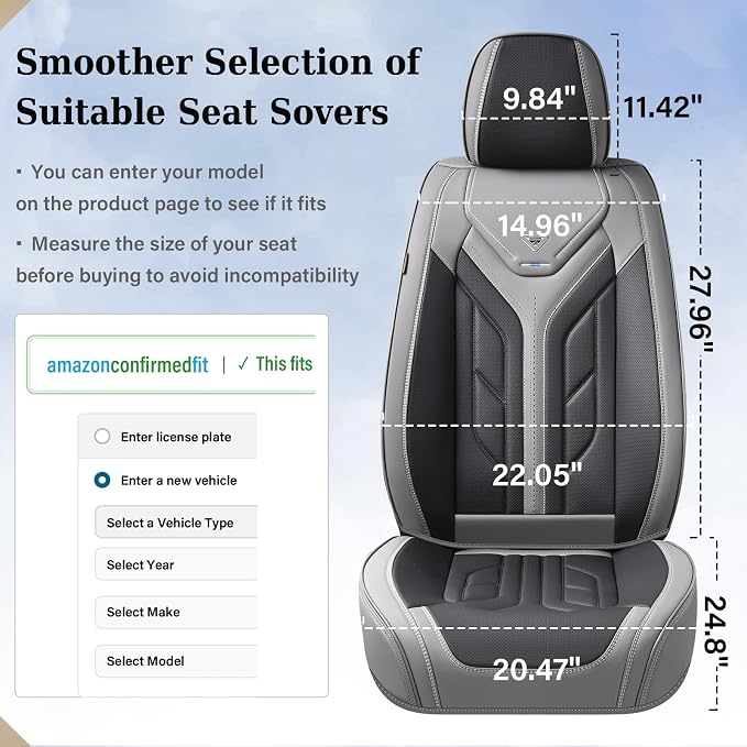Coverado Car Seat Covers Full Set, Automotive Seat Covers Car Seat Protector Car Seat Cushion, Waterproof Leather Seat Covers for Cars, Universal Fit for Most Sedans SUV Pick-up Truck(Gray&Black)
