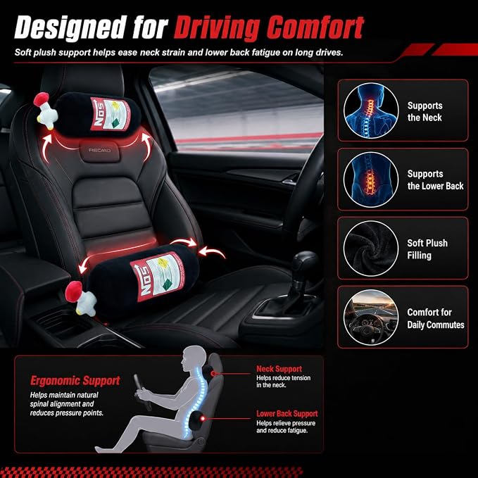 Car Neck Pillow NOS Pillow Bottle Car Headrest Pillow Soft Plush Neck Support Cushion for Driving, Office,Home,Party Decorations(Black 11 inch&18 inch)