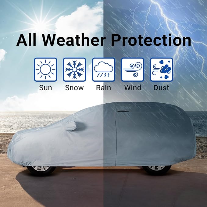 iCarCover 18-Layer SUV Car Cover Waterproof All Weather, UV Sun Protection Full Car Covers for Automobiles, TX350, Escalade, Armada, Sequoia, Tahoe, Navigator, Benz GLS, Size S54 (See Size Chart)