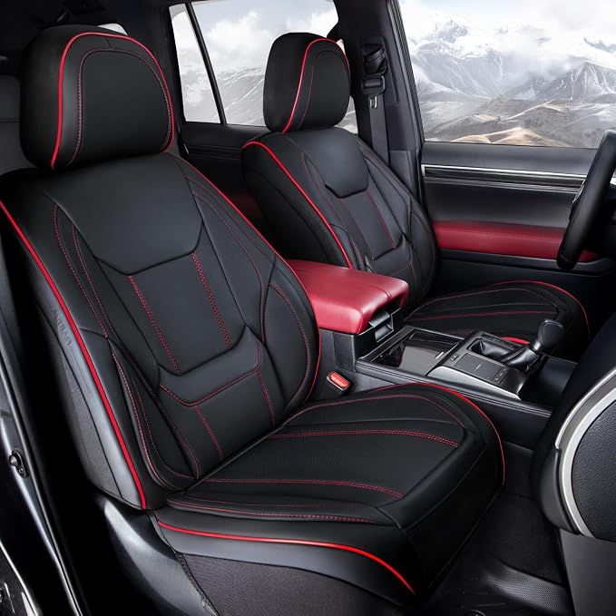 Coverland Custom Truck Car Seat Covers Front Seats for [2004-2011 Ford Ranger Super Cab Bucket Seats] - Protector Water Resistant Leather Memory Form Seat Cushion [Front - Black with Red Stitching]