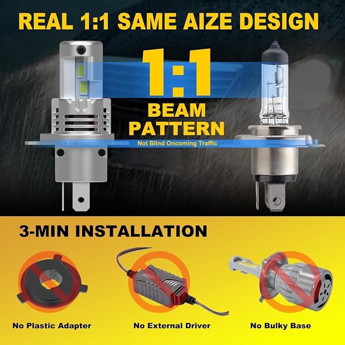 H4 Light Bulbs Hi/Low Beam 90000LM Brightness,1:1 Plug and Play fog light