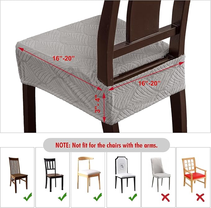 Waterproof Stretch Seat Covers,Dining Room Chair for 4 Set Removable Washable Chair Slipcover Protectors,No Rear Covers,Light Grey