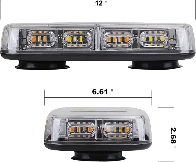 ASPL 48LED Roof Top Strobe Lights, High Visibility Emergency Safety Warning LED Mini Strobe Light bar with Magnetic Base for 12-24V Snow Plow, Trucks, Construction Vehicles (Red/Blue)