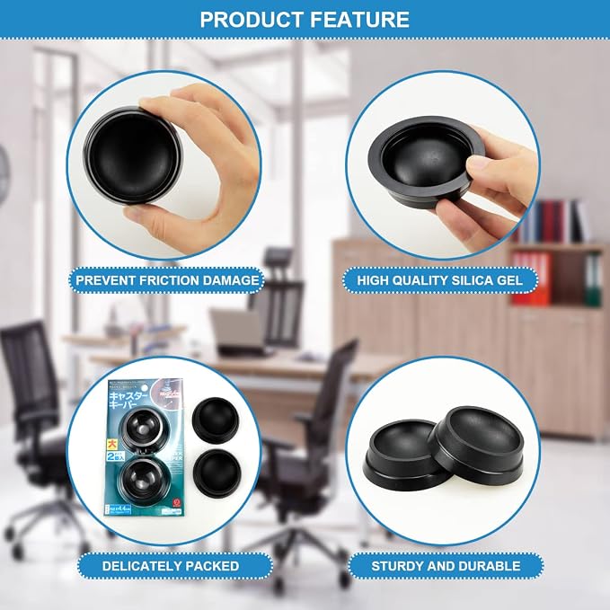 FERCAISH 4PCS Furniture Wheel Caster Cups Rubber Non-Slip Foot Mats, Strong Grip Round Floor Protectors for Crib Wheels, Furniture Table Legs (Black) (Pack of 2)