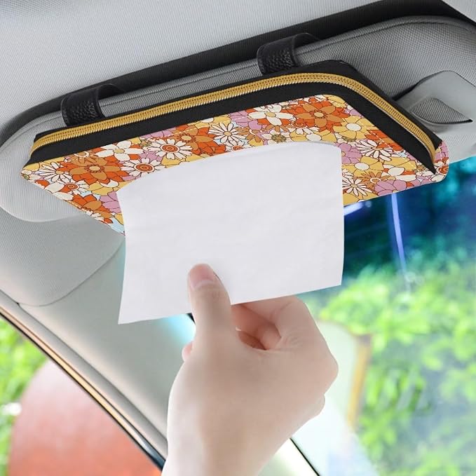 Colourful Daisies Car Visor Napkin Box Automotive Tissue Holder Daisies Car Interior Accessories Multi Functional Tissue Case Holder