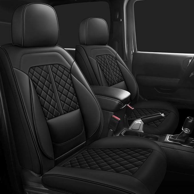Wrangler Seat Covers 2018-2026,Custom Fit for Jeep Wrangler JK JL 4 Door Unlimited Sahara/Sport/Rubicon X 392 Willys,Waterproof Faux Leather and Lumbar Support (Black, Full Set-5 seats(18-26))