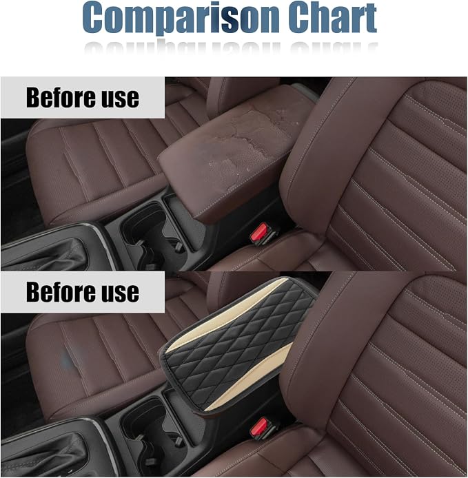 Car Center Console Cover, Universal Leather Waterproof Armrest Seat Box Cover Protector, Comfortable Car Decor Accessories Fit for Most Cars, Vehicles, SUVs-khaki