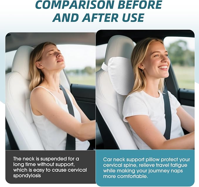 Upgraded Car Neck Pillow - Adjustable Height Headrest Cushion for Tesla Models 3/Y/S/X - Breathable Nappa Leather & High Elastic Pearl Cotton Interior (1 Pack Black)