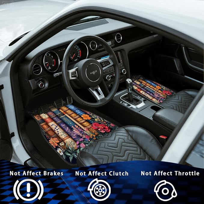 Bookshelf Car Floor Mats Educational Bookcase Watercolor Flowers Carpet Front Rear Carpets Mat Decorative Car Floor Carpets Non-Slip Auto Car Accessories Universal Fit Car Accessories for Truck