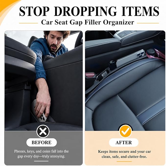 2 PCS Car Seat Gap Filler Compatible with Honda CR-V, HR-V, Pilot, Passport Accessories, Seat Gap Organizer with Emergency Glass Breaker & 1 Sunglasses Holder, Black