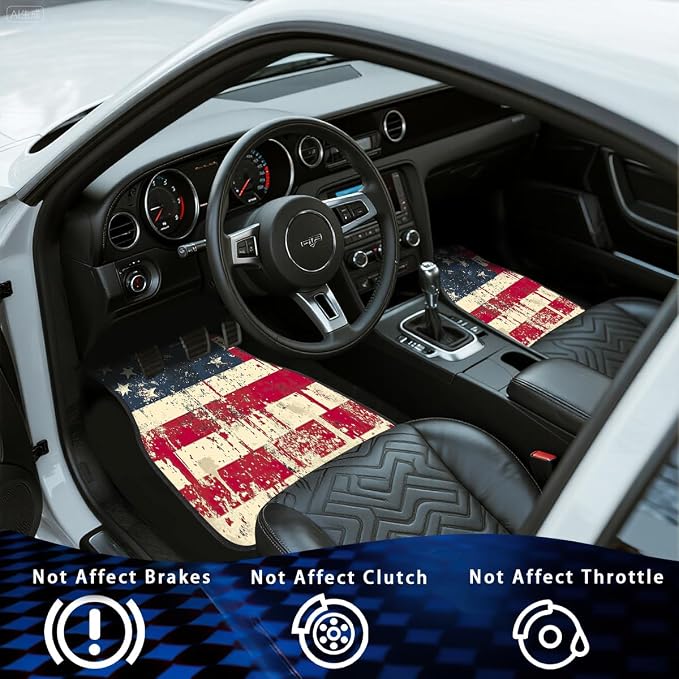 American Flag Car Floor Mats Set of 4 Star Vintage Striped Texture Splash Ink Automotive Car Floor Carpets Non-Slip Auto Car Accessories Universal Fit Car Accessories for Truck