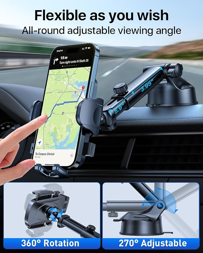 HTU Car Phone Holder【2026 Upgraded 100+LBS Suction & Safety Cert】 Cell Phone Car Mount for Truck Heavy Duty Phone Holder for Dashboard/Windshield/Vent for iPhone 17 16 Pro Max, Red