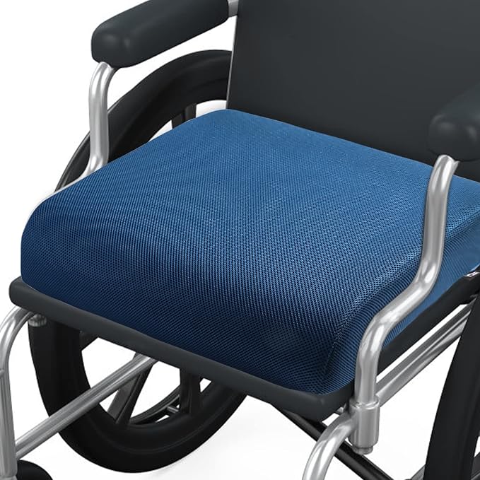 YOUFI Thick Memory Foam & Gel Seat Cushion, 18"X16"X4" Large Chair Cushion for Wheelchair Mobility Scooters, with Non-Slip Bottom and Carry Handle (Blue)