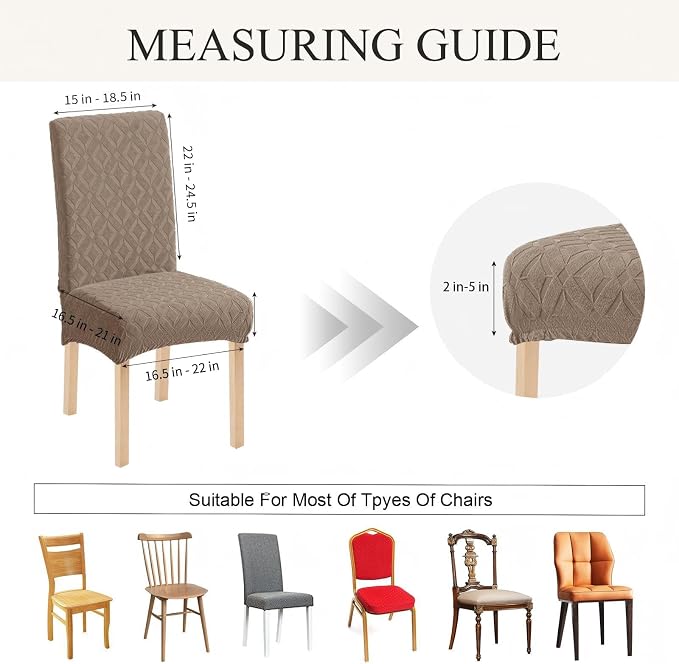 Genina Waterproof Chair Covers for Dining Room Set of 6, Removable Washable Chair Slipcover Protectors, Large Taupe
