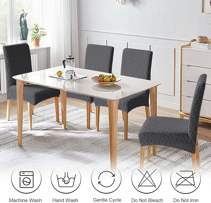 Genina Waterproof Chair Covers for Dining Room Set of 2, Removable Washable Chair Slipcover Protectors, Dark Gray