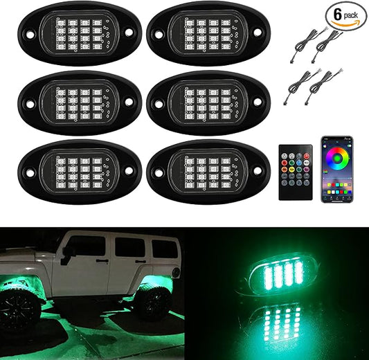 SUNPIE Rock Lights, 6 Pods RGB LED Rock Lights Underglow kit with APP/Remote Control & Music Mode, Waterproof Underglow Light kit for Car Jeep ATV UTV SUV Pickup Off Road RZR