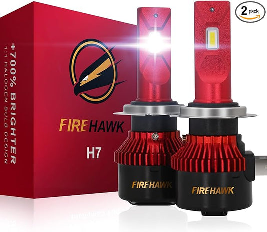 Firehawk H7 Bulbs 50000LM Pure White 6000K Plug & Play IP68 Waterproof Fog Light, Pack of 2