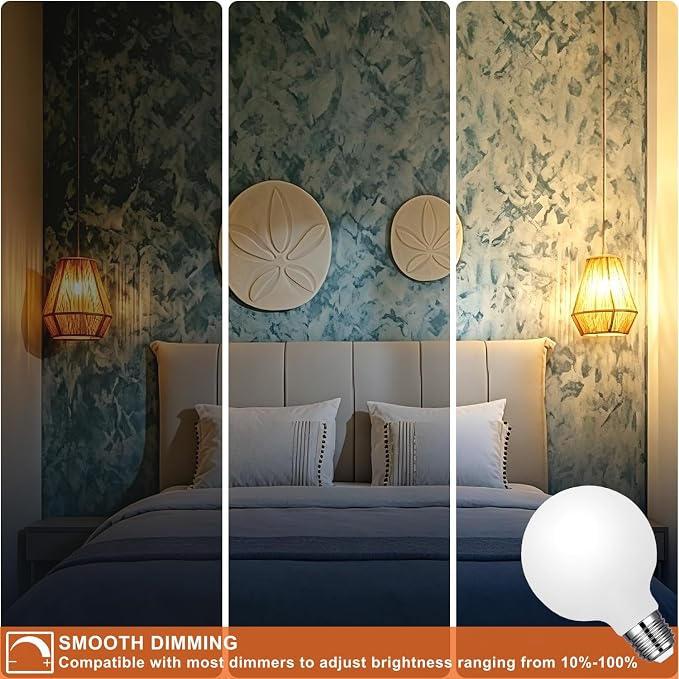 Vinaco Glass G25 led Globe Light Bulbs Dimmable 6W 120V 2700K for Bathroom | 4PCS, Milky Frosted Glass, 60W Eq. 450LM, 360°Beam,Warm White, NO Flicker, High CRI90+, E26 Base, for Makeup Mirror & Pendant