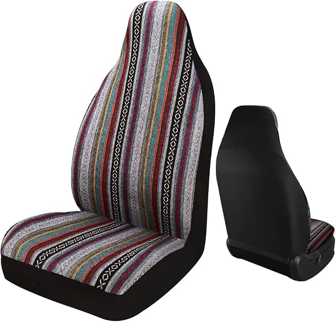 Baja Saddle Blanket Car Seat Covers 7PCS Full Set, Breathable and Washable Striped Woven Automotive Vehicle Seat Cover, Universal Seat Cover for Sedan, SUV, Airbag Compatible