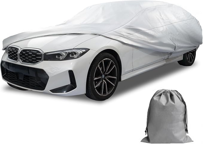 Caromop 10-Layer Waterproof Car Cover All Weather Protection (Snow, Rain, Sun) with Secure Fit Straps and Easy On/Off Zipper-Size C6 (See Size-Chart)