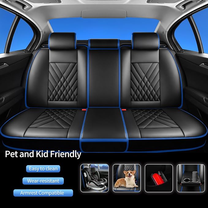 Fit Juke Car Seat Covers Compatible with Nissan Juke 2011-2016 2017-Premium Leather,Waterproof,Breathable,Airbag Compatible &All-Weather Seat Cushion Protecto(Full Set,Blue)