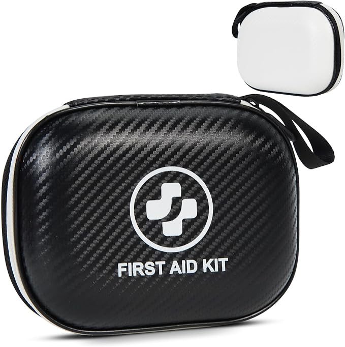 Small First Aid Kit - 185 Pieces Waterproof Emergency Kit for Home, Car, Travel, Camping, Hiking & Outdoor - Portable Hard Case Survival Kit with Premium Supplies(Black/White)