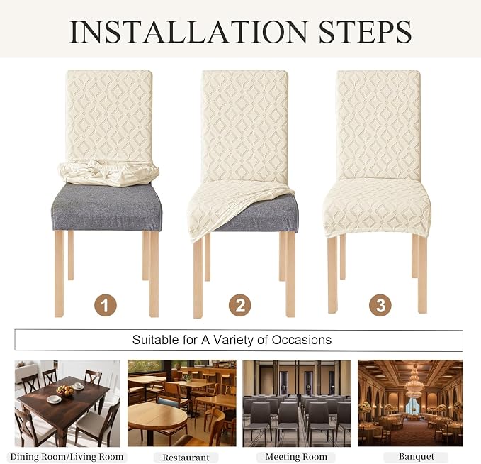 Genina Waterproof Chair Covers for Dining Room Set of 6, Removable Washable Chair Slipcover Protectors, Beige