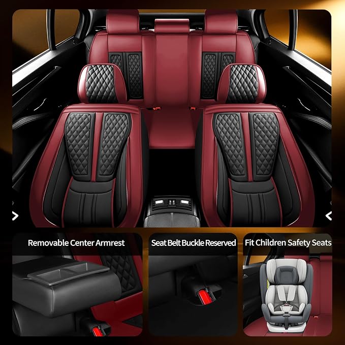 Fit Juke Car Seat Covers Compatible with Nissan Juke 2011-2016 2017.Full Coverage Waterproof Leather,Compatible with Airbag,All - Weather Seat Cushion Protector(Full Set,Red)