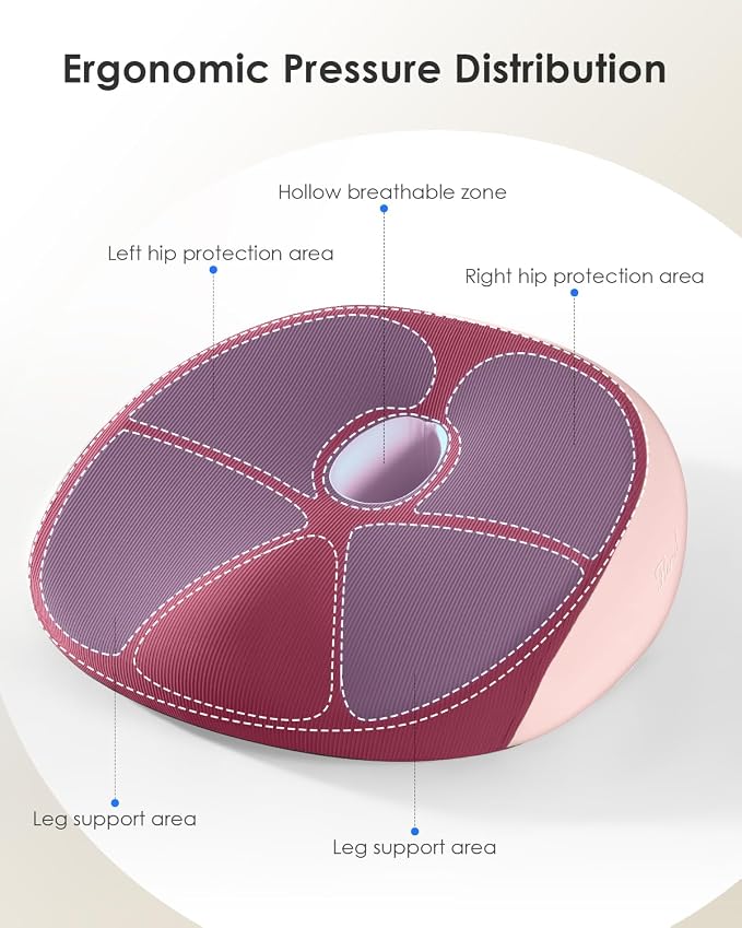 FLORICH Seat Cushion, Memory Foam Cushion for Office Chair, Ergonomic Office Seat Chair Cushion for Relieving Sciatica, Soft & Breathable Car Seat Cushion - Pink