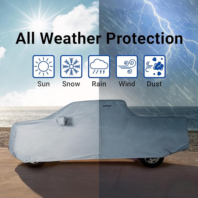 iCarCover 18-Layer Premium Truck Car Cover Waterproof All Weather, Rain Snow UV Sun Protection Full Car Covers, Ram 1500, 2500, 3500, Silverado, Sierra 2500HD, 3500HD, Size T79 (See Size Chart)