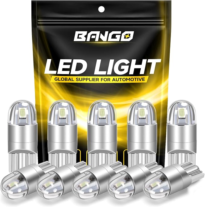 BANGO 194 LED Bulb, Super Bright 168 T10 2825 W5W LED Replacement Bulbs for Car Interior Dome Map Door Courtesy Trunk Side Marker License Plate Lights, Ice Blue (Pack of 10)