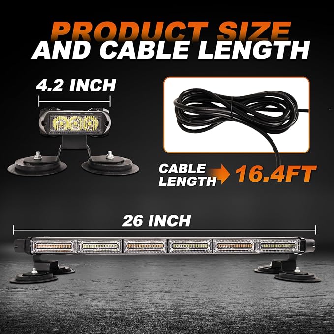 ASPL 26inch 126 LED Rooftop Emergency Strobe Lights Bar Double Side Flashing Safety Warning Traffic Advisor Light Bar Hazard Snow Plow Light for Work Trucks Vehicles Construction Tow Pickup(Red/White)