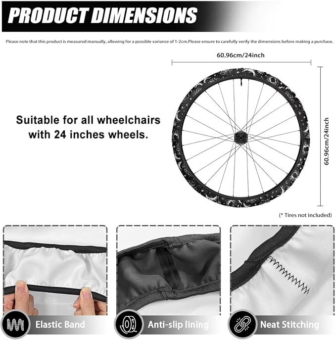 Moon Sun Wheelchair Wheel Covers Non-Slip Wheelchair Accessories Tyre Covers to Protect Floors Carpets Fits 24" Wheels Set of 2 Pairs