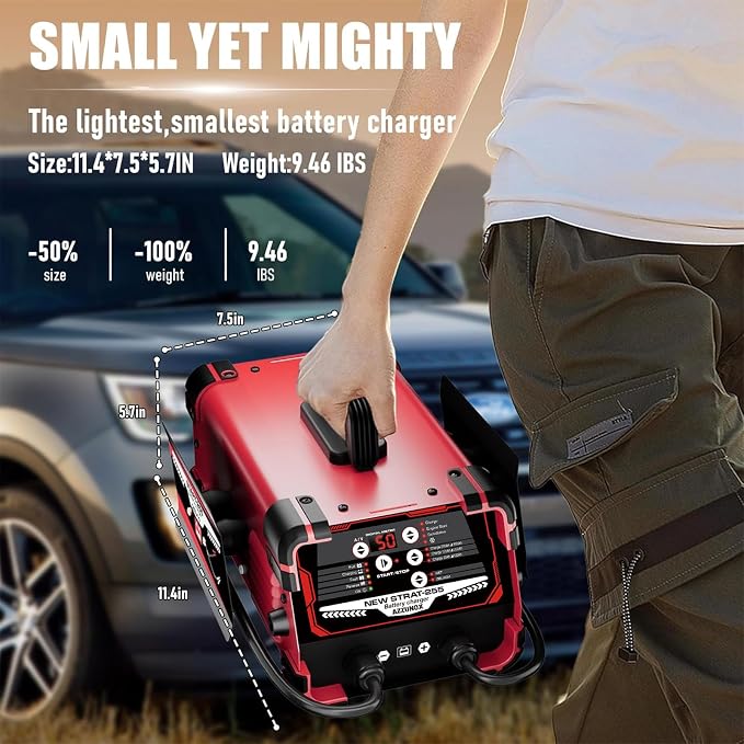 12V 24V Car Battery Charger & Engine Starter, Up to 50A Automatic Battery Maintainer 250A Cranking Amps