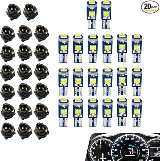 20PCS 74 Led Bulb Dash Lights, T5 2721 27 37 2721 Bulb with PC74 PC 37 Twist Socket, Super Bright Instrument Cluster Bulbs, Car Dashboard Lights, Car Interior LED Bulb Replacement Kit (White)