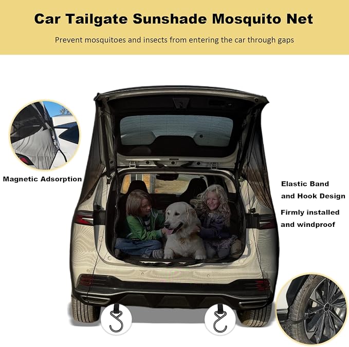 Car Camping Tailgate Mesh Screen for SUV, Mini Van, Great for Ventilation and Mosquito Prevention Car Camping Accessories