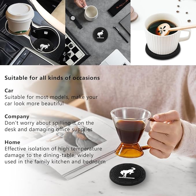 Car Cup Holder Coaster for Ford Bronco Recessed Silicone Cupholder Coaster Interior Accessories 2.75in 2Pieces Black