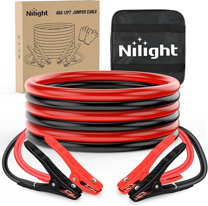 Nilight Jumper Cables for Car Battery 6 Gauge 12 FT Booster Cable Heavy Duty 450 A CCA with Carrying Bag Jump Start Emergency Kit Pickup Vans SUV Sedan Motorcycle