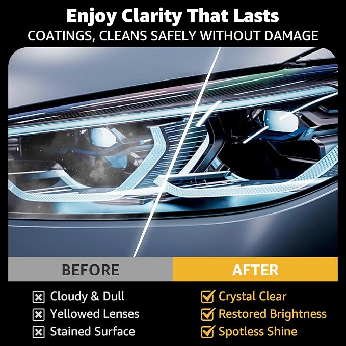Headlight Restoration Kit, Ceramic Headlight Cleaner and Restorer Kit 2-Step Wipes, Removes Yellowing, Oxidation & Cloudiness, Restores Clarity Brings Headlights Back to Like New Condition