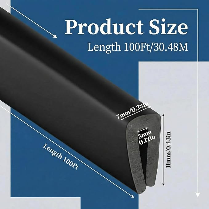 Kingdder Rubber Edge Trim 1/8" U Channel Sheet Metal Edge Protector Door Seal Strip Guard Weather Resistance Fits for Car Doors Steel Plates Glass Hatches Table Corners(100 Feet Long, Black)