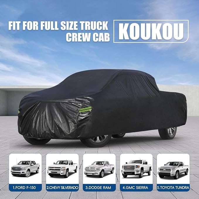 KouKou Truck Cover Waterproof All Weather, 7 Layers Heavy Duty Pickup Cover Outdoor Length from 229 to 242 inches,Universal Fit Truck Ford 150,Ram 1500,Chevy Silverado,Toyota Tundra etc.