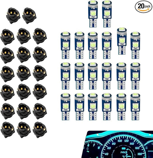 20PCS 74 Led Bulb Dash Lights, T5 2721 27 37 2721 Bulb with PC74 PC 37 Twist Socket, Super Bright Instrument Cluster Bulbs, Car Dashboard Lights, Car Interior LED Bulb Replacement Kit (Blue)