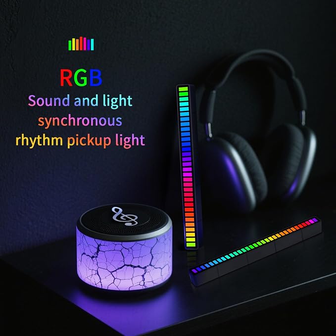 RGB Sound-Activated Music Rhythm Car Ambient Light, 2packs | Gaming or Party Atmosphere, Sound-Sensitive Pulsing, Rechargeable Battery, Soft RGB Lighting, Type-C Charging