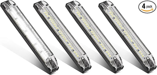Partsam 4pcs 6" White 12 Led Utility Strip Light Boat Marine Light Bar Trailer Truck RV Camper Caravans Thin led Side Marker Clearance Lights, 6 Inch Under Hood Lights Dome Light Step Lighting