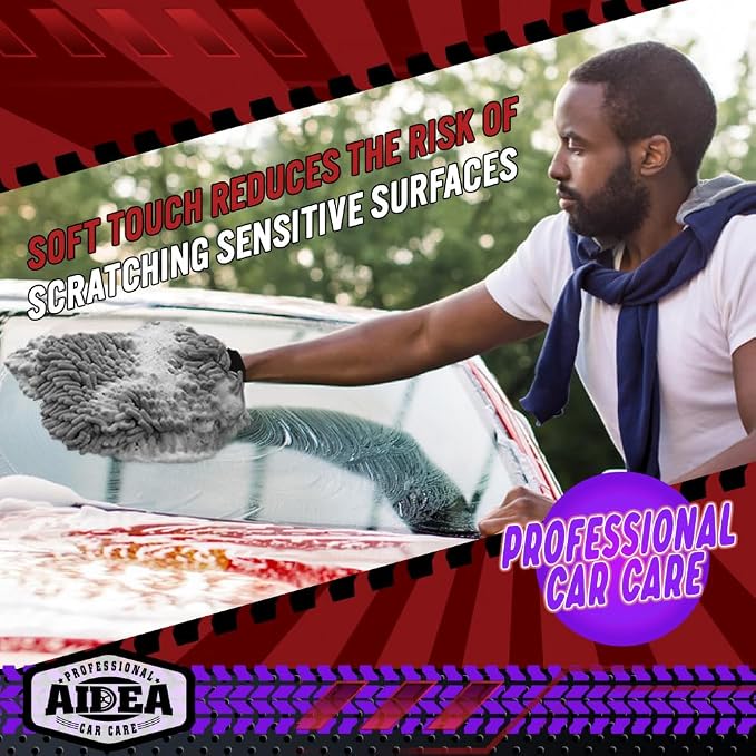 AIDEA Car Wash Mitt Microfiber, 1PK, Car Wash Brush, Grey, 7.12''X10.14'' | Scratch Free Lint Free Premium Chenille Microfiber Mitt, Cleaning Supplies, Regular Size