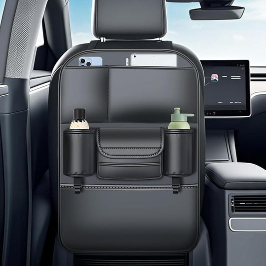 Backseat Car Organizer Leather Back of Seat Car Organizers for Kids Drivers Waterproof Kick Mats Seat Back Protector with Large Capacity 6 Storage Pockets