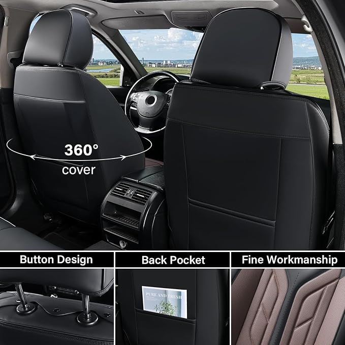 Coverado Car Seat Covers Full Set, Automotive Seat Covers Car Seat Protector Car Seat Cushion, Waterproof Leather Seat Covers for Cars, Universal Fit for Most Sedans SUV Pick-up Truck(Black&Coffee)