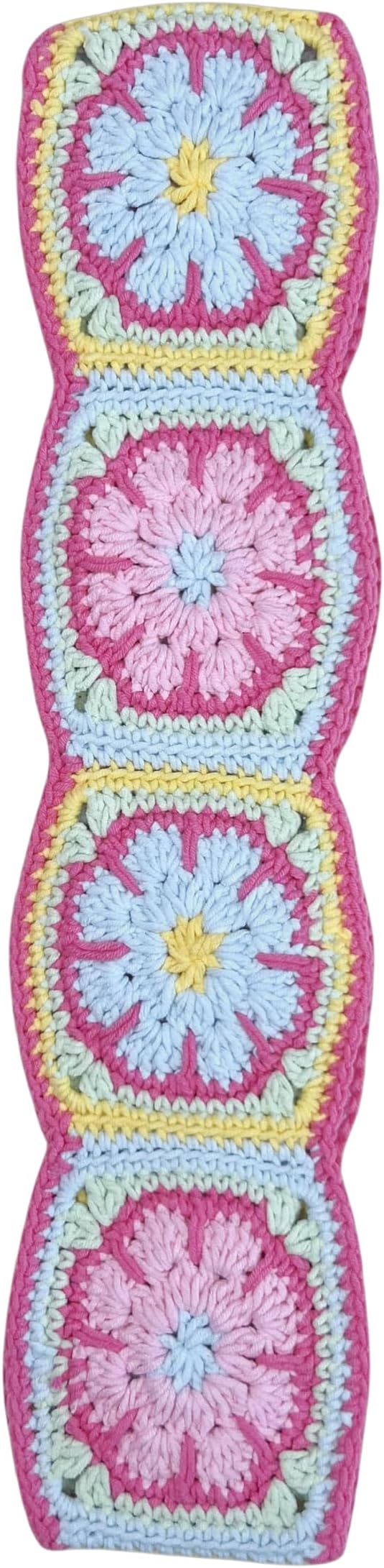 Handmade Crochet Pink Fower Granny Square Car Steering Wheel Covers Universal 14-15 inch for Women and Men (Steer Wheel Cover+ 2 Belt Cover+2 Coaster)